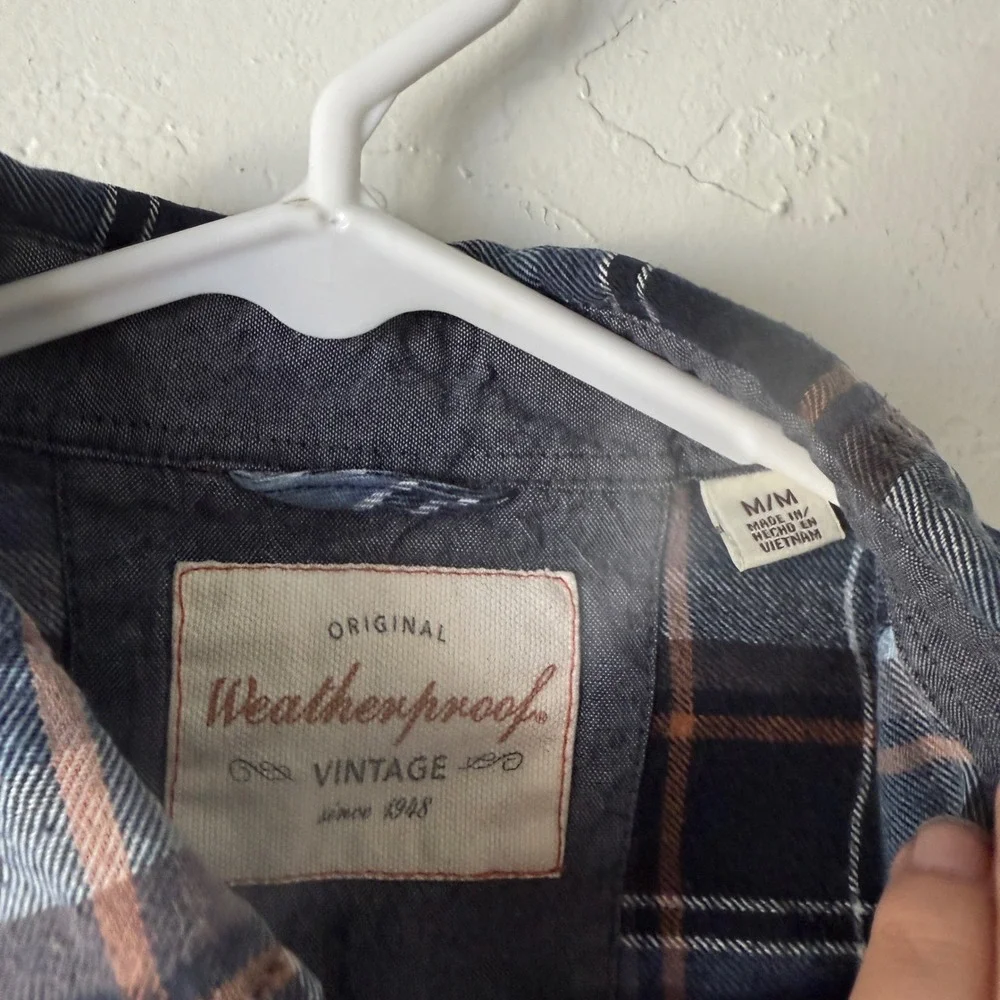 Weatherproof Vintage Mens Plaid Flannel Button Up Shirt Blue Outdoor‎ Cabin M